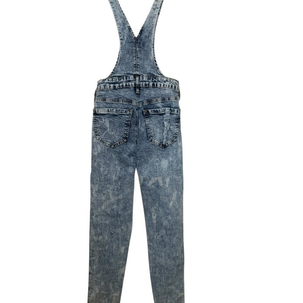 Lolo Distressed Acid Wash Denim Overalls XS NWT Stretch 90s Vintage Style - Picture 2 of 7